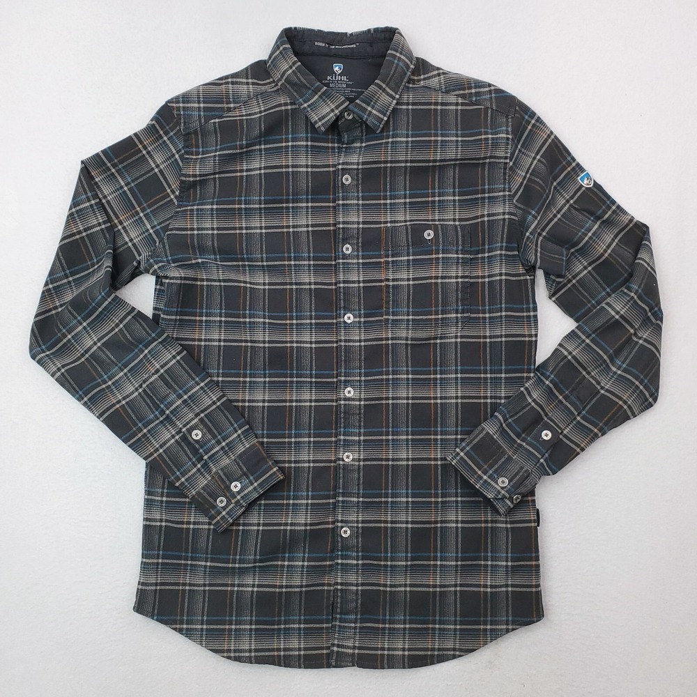 Kuhl Shirt Mens‎ Medium Gray Blue Independent Flannel Tartan Plaid Slim Fit